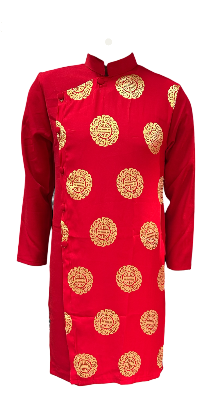 Men's Ao Dai, Good Fortune Gold Pattern