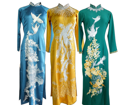 Bejeweled Crane and Phoenix Ao Dai